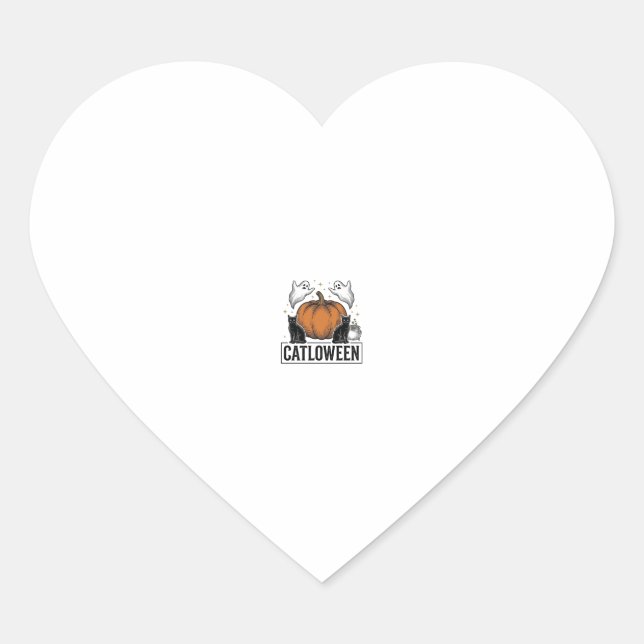 Catloween Black Cat Ghost Halloween Vector Design_ Heart Sticker (Front)