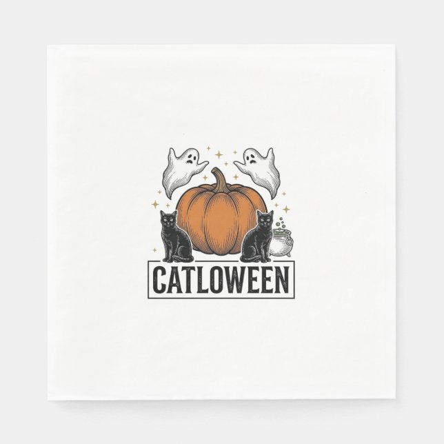 Catloween Black Cat Ghost Halloween Vector Design_ Napkin (Front)