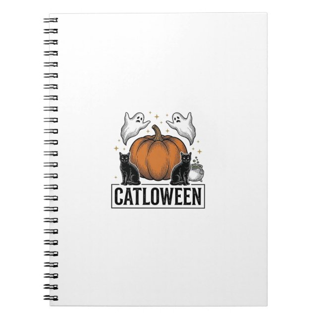Catloween Black Cat Ghost Halloween Vector Design_ Notebook (Front)