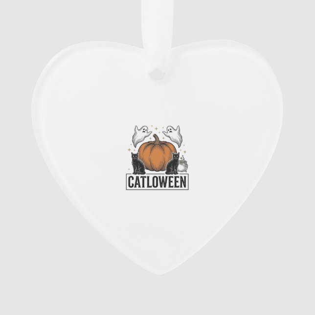 Catloween Black Cat Ghost Halloween Vector Design_ Ornament (Front)