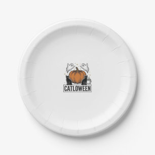 Catloween Black Cat Ghost Halloween Vector Design_ Paper Plate