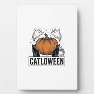 Catloween Black Cat Ghost Halloween Vector Design_ Plaque