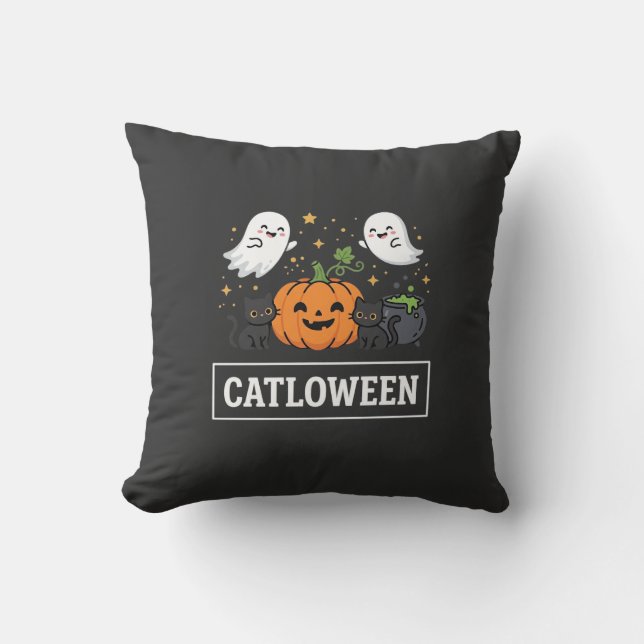 Catloween Cute Ghost Cat Halloween Design_1 Cushion (Front)
