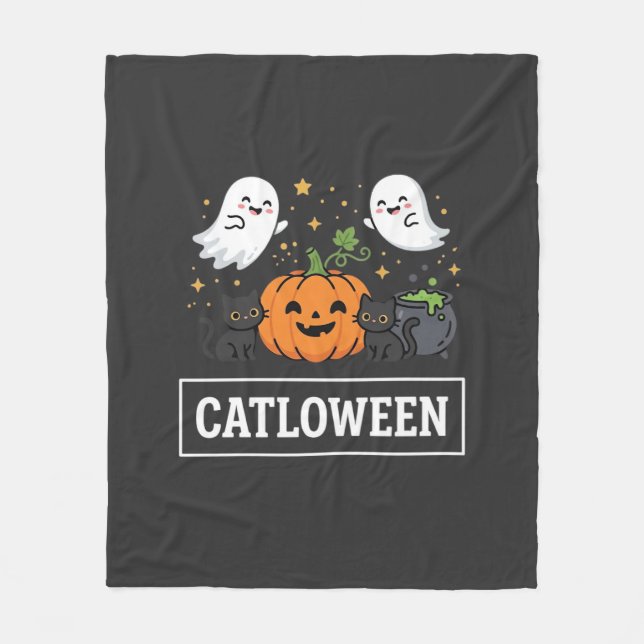 Catloween Cute Ghost Cat Halloween Design_1 Fleece Blanket (Front)