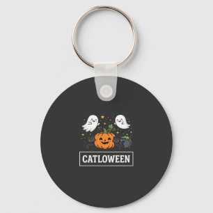 Catloween Cute Ghost Cat Halloween Design_1 Key Ring