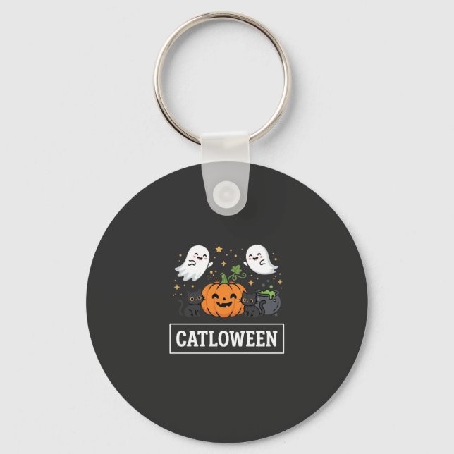 Catloween Cute Ghost Cat Halloween Design_1 Key Ring (Front)