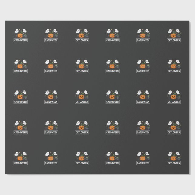 Catloween Cute Ghost Cat Halloween Design_1 Wrapping Paper (Flat)