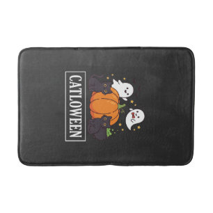 Catloween Funny Halloween Cat Ghost Pumpkin Design Bath Mat