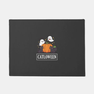 Catloween Funny Halloween Cat Ghost Pumpkin Design Doormat