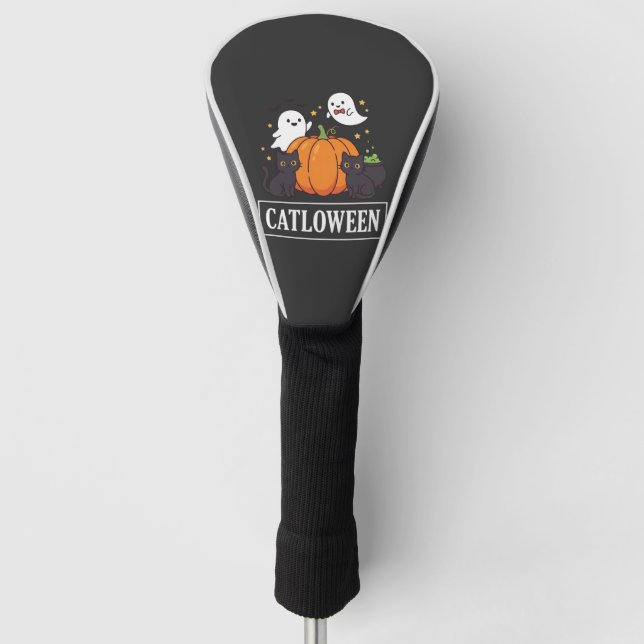 Catloween Funny Halloween Cat Ghost Pumpkin Design Golf Head Cover (Front)