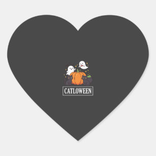 Catloween Funny Halloween Cat Ghost Pumpkin Design Heart Sticker