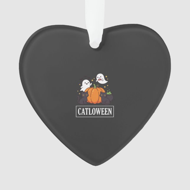 Catloween Funny Halloween Cat Ghost Pumpkin Design Ornament (Front)
