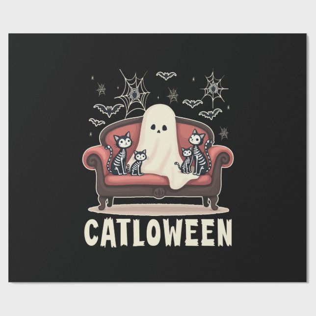 Catloween Ghost Halloween Wrapping Paper (Flat)