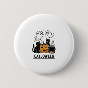 Catloween Vintage Ghost Cat Halloween Shirt Design 6 Cm Round Badge
