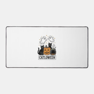 Catloween Vintage Ghost Cat Halloween Shirt Design Desk Mat