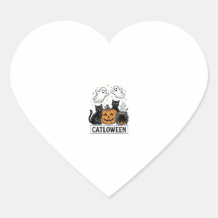 Catloween Vintage Ghost Cat Halloween Shirt Design Heart Sticker
