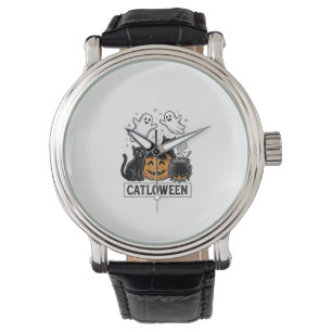 Catloween Vintage Ghost Cat Halloween Shirt Design Watch