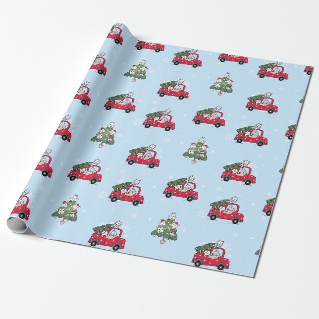 Catmas Blue Red truck Cats xmas kitten christmas Wrapping Paper (Unrolled)