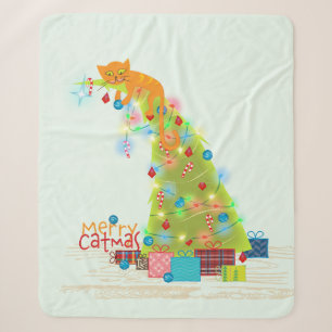 Catmas Tree Christmas Sherpa Blanket