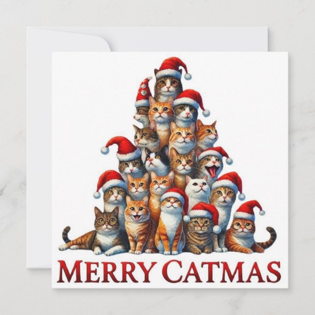 Catmas tree Flat Holiday Card (Front)