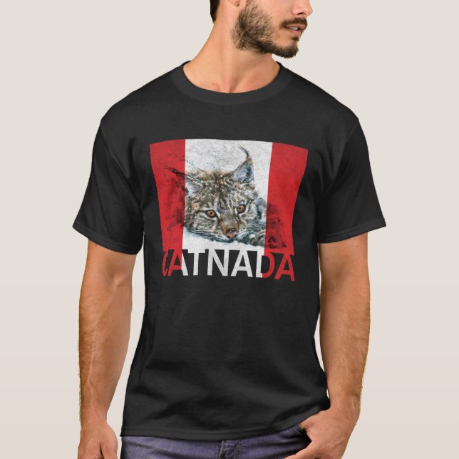 Catnada Lynx Canadensis Canadian Flag Maple Leaf V T-Shirt (Front)