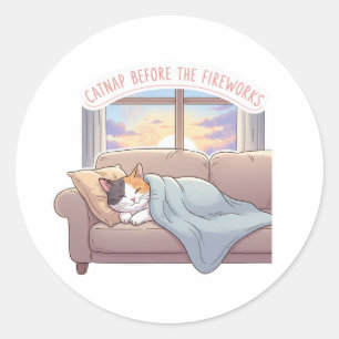 Catnap Before the Fireworks – Cute Cat Sticker