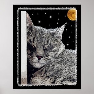 Catnap Painting for Cat Lovers on Black Poster