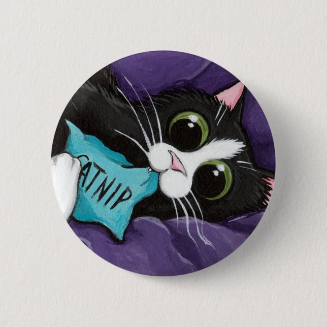 Catnip Addict - Cat Art Button (Front)