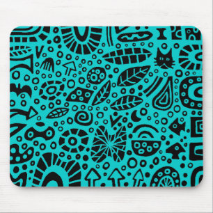 Catnip Dreams - Black on Blue 00CCCC Mouse Pad