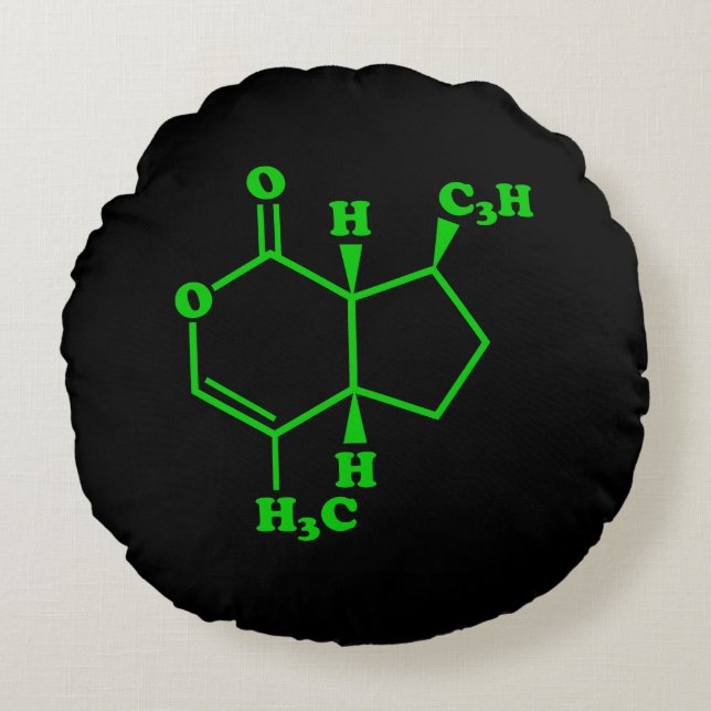 Catnip Nepetalactone Molecular Chemical Formula Round Cushion (Front)