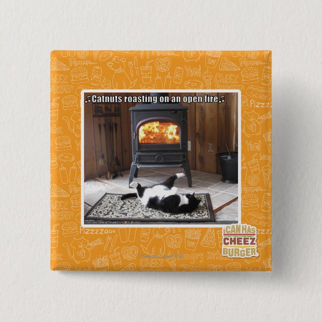 Catnuts roasting 15 cm square badge (Front)