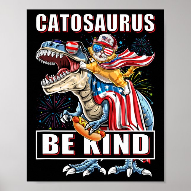 Catosaurus Funny Cat Dinosaur Meowica  Poster (Front)