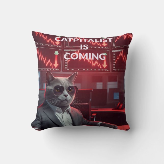 Catpitalist: Market Crash Comedy - Funny Pillow (Front)