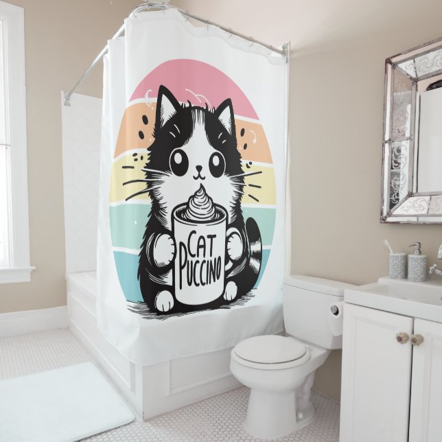 Catpuccino 3 shower curtain (In Situ)