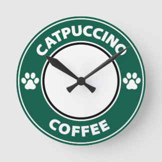 Catpuccino Coffee Round Clock