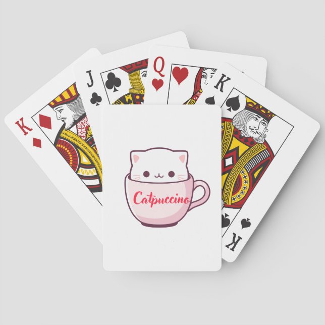"Catpuccino Cute Cat Coffee Playing Cards" Cards (Back)