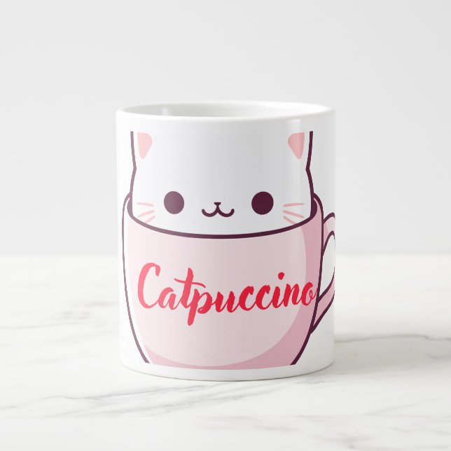 "Catpuccino Cute Cat Shaped Coffee Mug" Large Coffee Mug (Front)