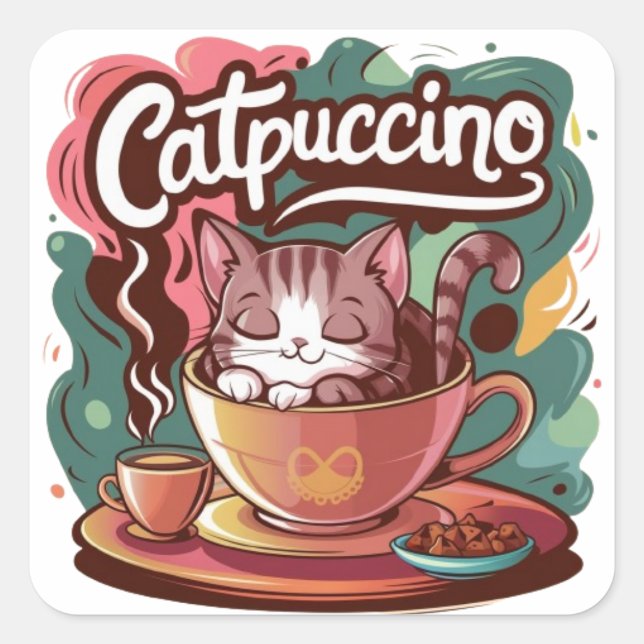 Catpuccino Delight Square Sticker (Front)