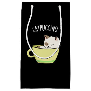 Catpuccino Funny Kitty Cat In Cup Pun  Small Gift Bag