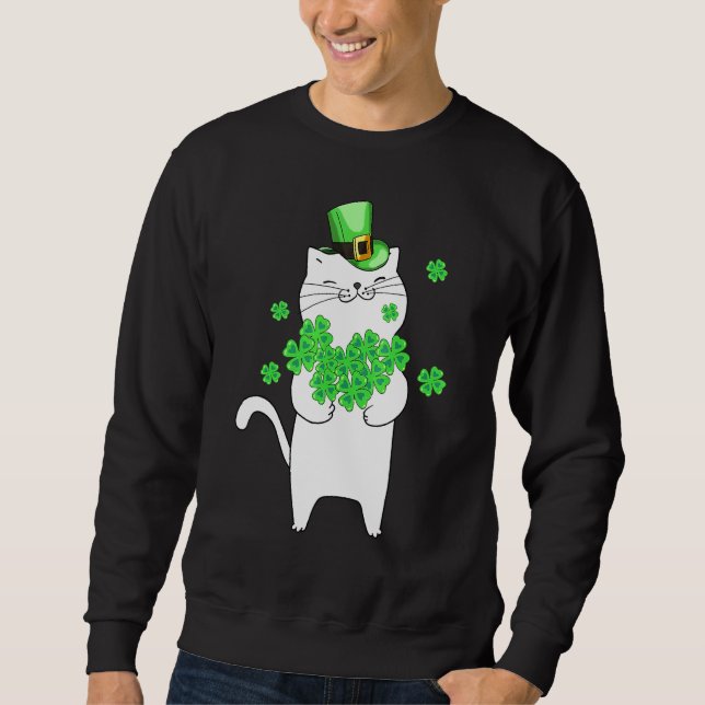 Catricks Day Cat  Shamrock  St Patricks Day Lucky Sweatshirt (Front)