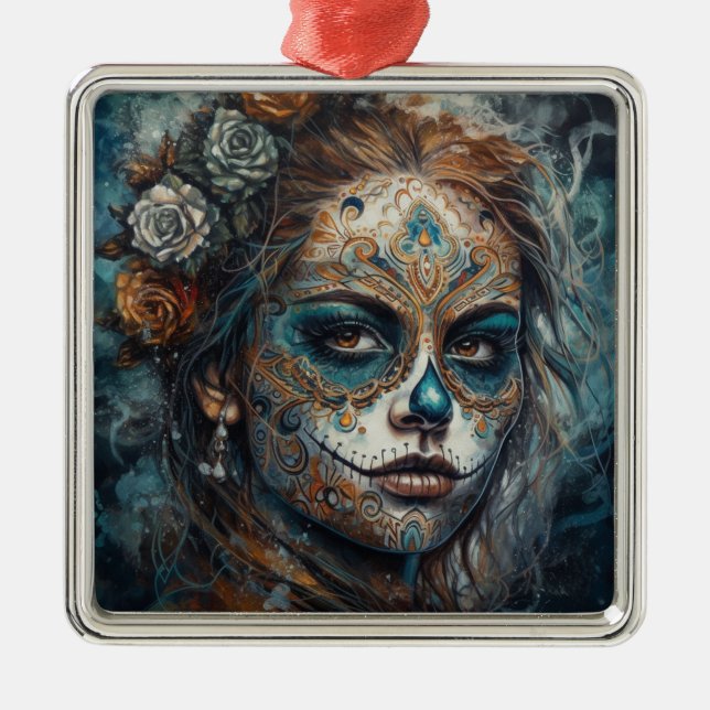 Catrina Azul Metal Tree Decoration (Front)