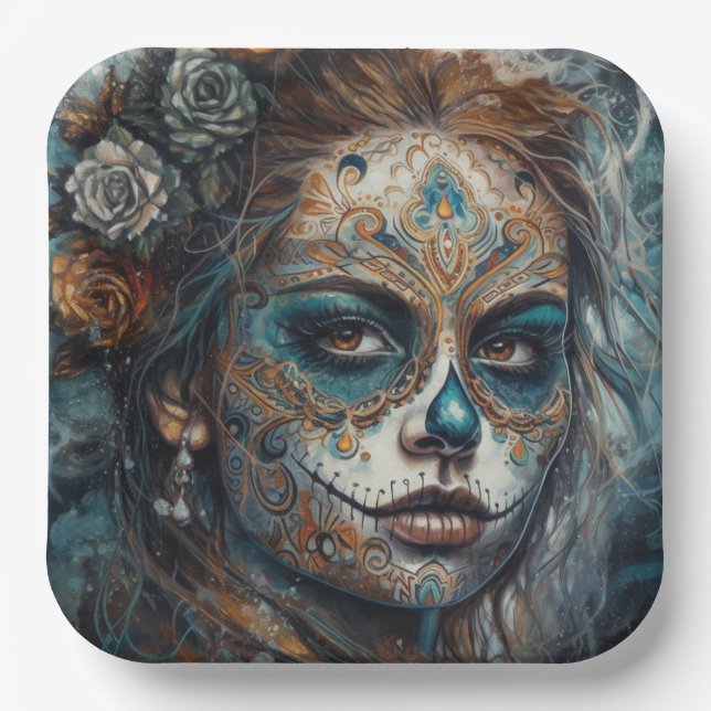 Catrina Azul Paper Plate (Front)