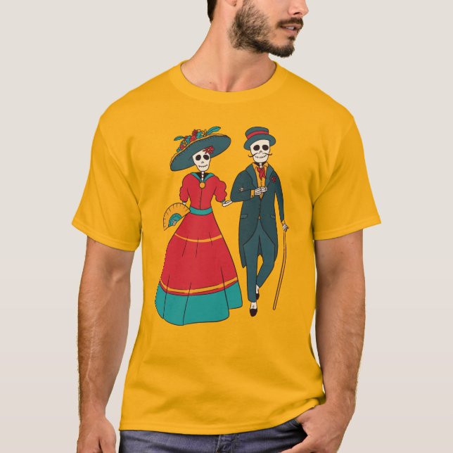 Catrina Couple Mexican Day Of The Dead T-Shirt (Front)