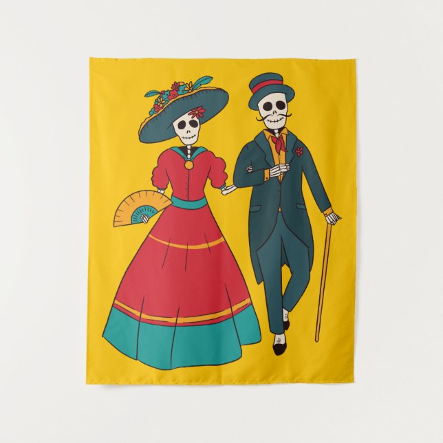 Catrina Couple Mexican Day Of The Dead Tapestry (Front)