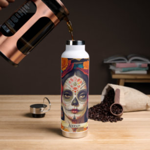 Catrina Day Of The Dead 1 With Text Water Bottle