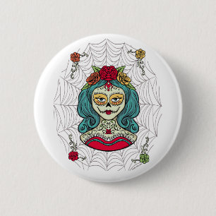 Catrina Día de Muertos Web 6 Cm Round Badge