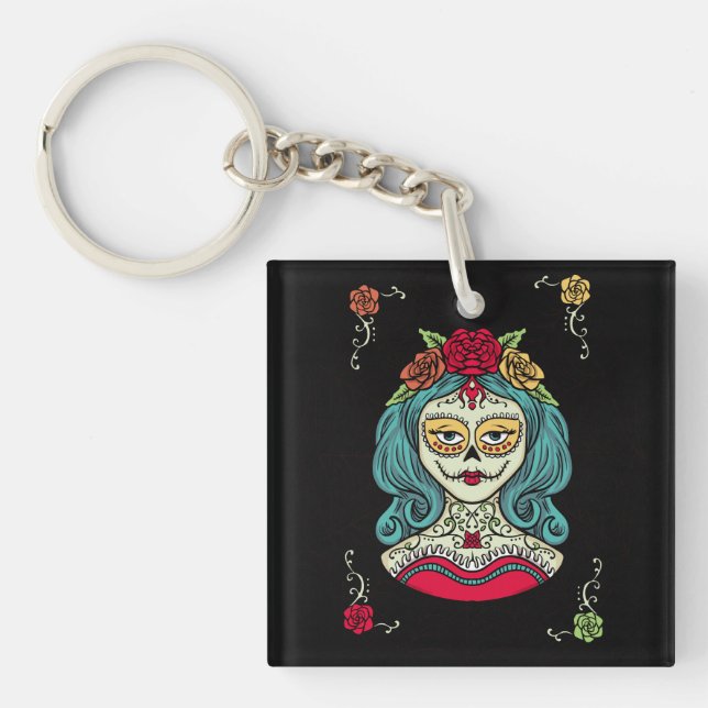 Catrina Día de Muertos Web Key Ring (Front)