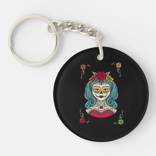 Catrina Día de Muertos Web Key Ring (Front)
