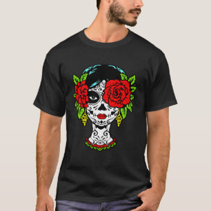 Catrina Sugar Skull Calavera Mexican With Rose Eye T-Shirt
