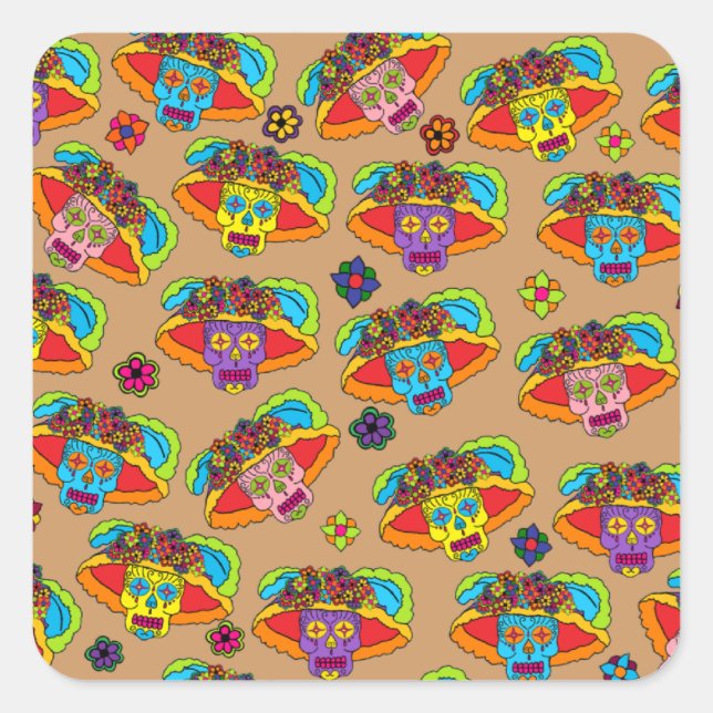 Catrina Sugar Skull Square Sticker (Front)